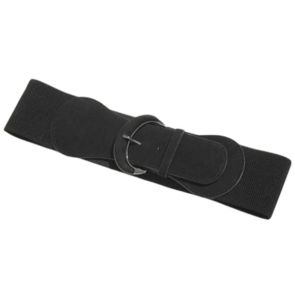 Black Faux Suede Wide Width Adjustable Belt - Picture 2 of 3